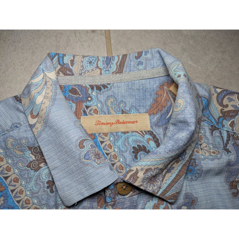 Tommy Bahama Men's Large Shirt Silk Short Sleeve Paisley Wooden Button Up - Picture 4 of 7